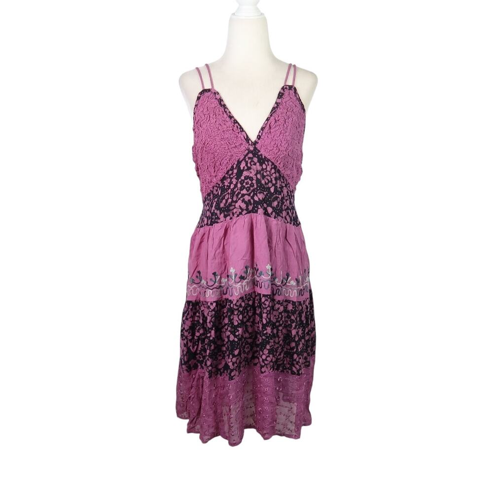 Vintage 90s Advance Apparels purple and black tiered mini dress